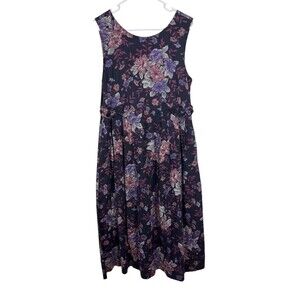Vintage Laura Ashley Floral Cottagecore Dress Midi Sleeveless Size 8 Cotton